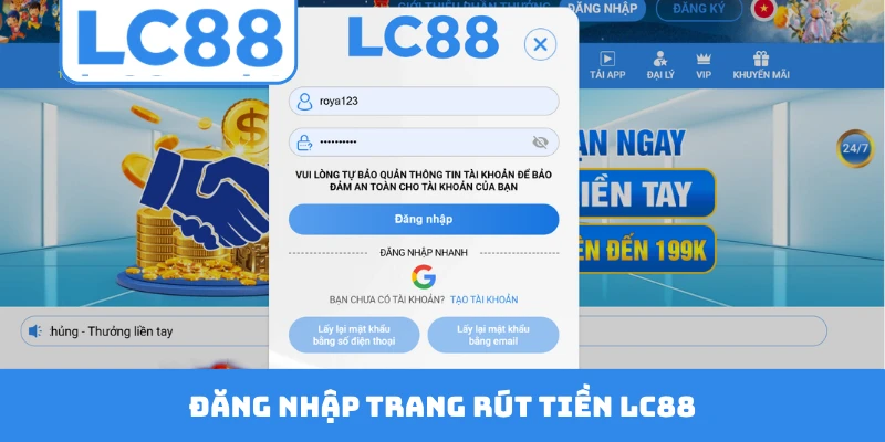Đăng nhập trang rút tiền LC88